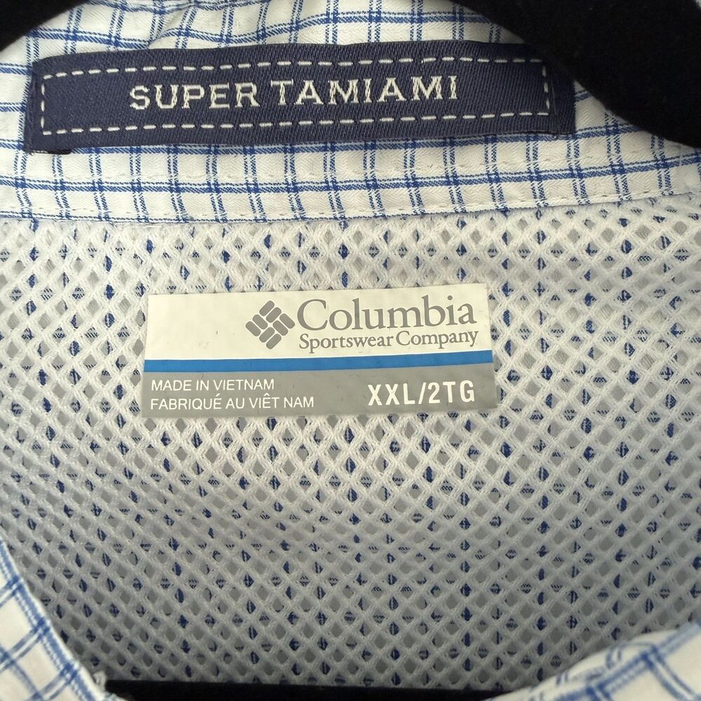 Columbia PFG Super Tamiami Shirt Mens XXL Blue Plaid Fishing Vented Long Sleeve - Picture 2 of 11